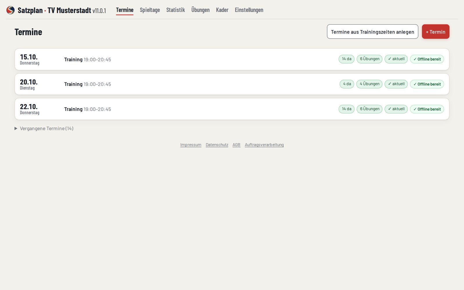 Termine mit Offline-Status je Training